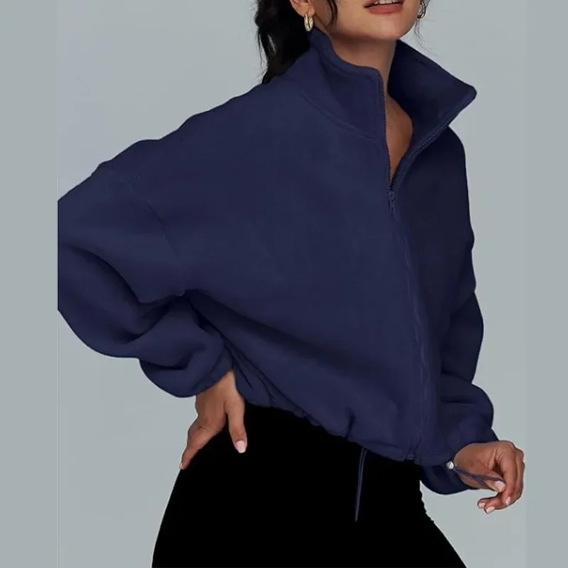 New Winter Clothes Women Autumn and Winter Loose Standing Neck Cardigan with Zipper Hoodie for Women