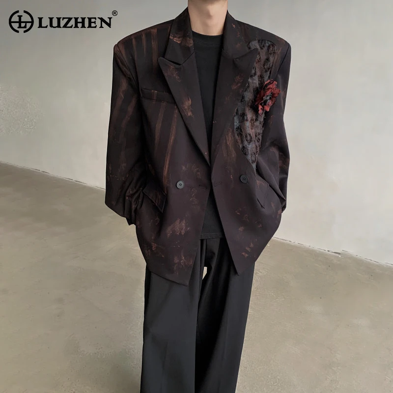 

LUZHEN 2025 Spring New Luxury Elegant Shoulder Pad Blazer Coat Men's Fashion Three-dimensional Patchwork Handsome Jacket JY3583