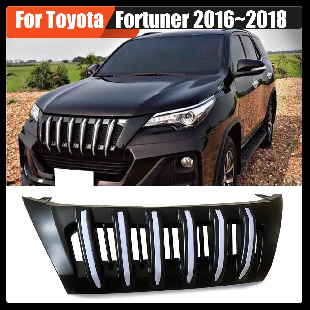 

Car Replace Grille Cove Auto SUV Front Grille Mesh With LED Bumper Grills Armageddon Style For Toyota Fortuner 2016~2018