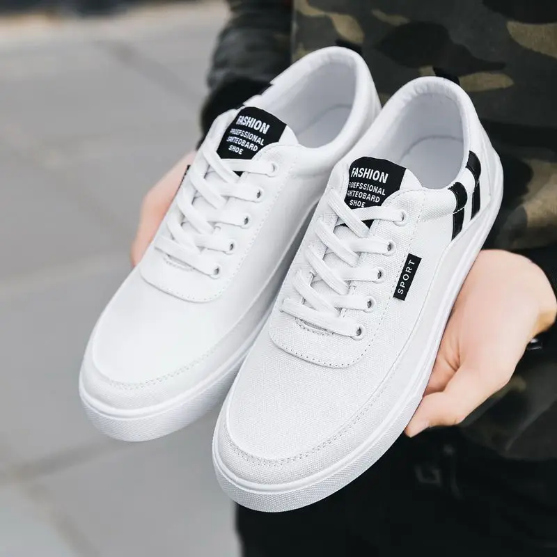 Men Breathable Canvas Shoes Spring Summer Casual White Sneakers Korean Style Fashion Skateboarding Shoes for Men