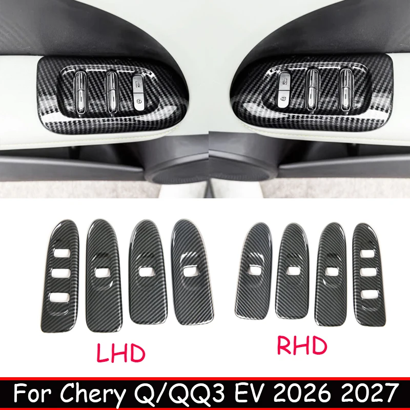 LHD RHD for Chery Q/QQ3 EV 2026 2027 ABS Carbon Fiber Car Window Lift Panel Glass rise Control Switch Button Panel Cover Sticker