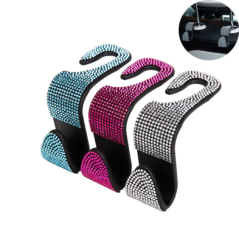 Rhinestone Car Seat Back Hook Bling Diamond Hanger Auto Back Universal Headrest Mount Storage Holder Car Interior Accessories