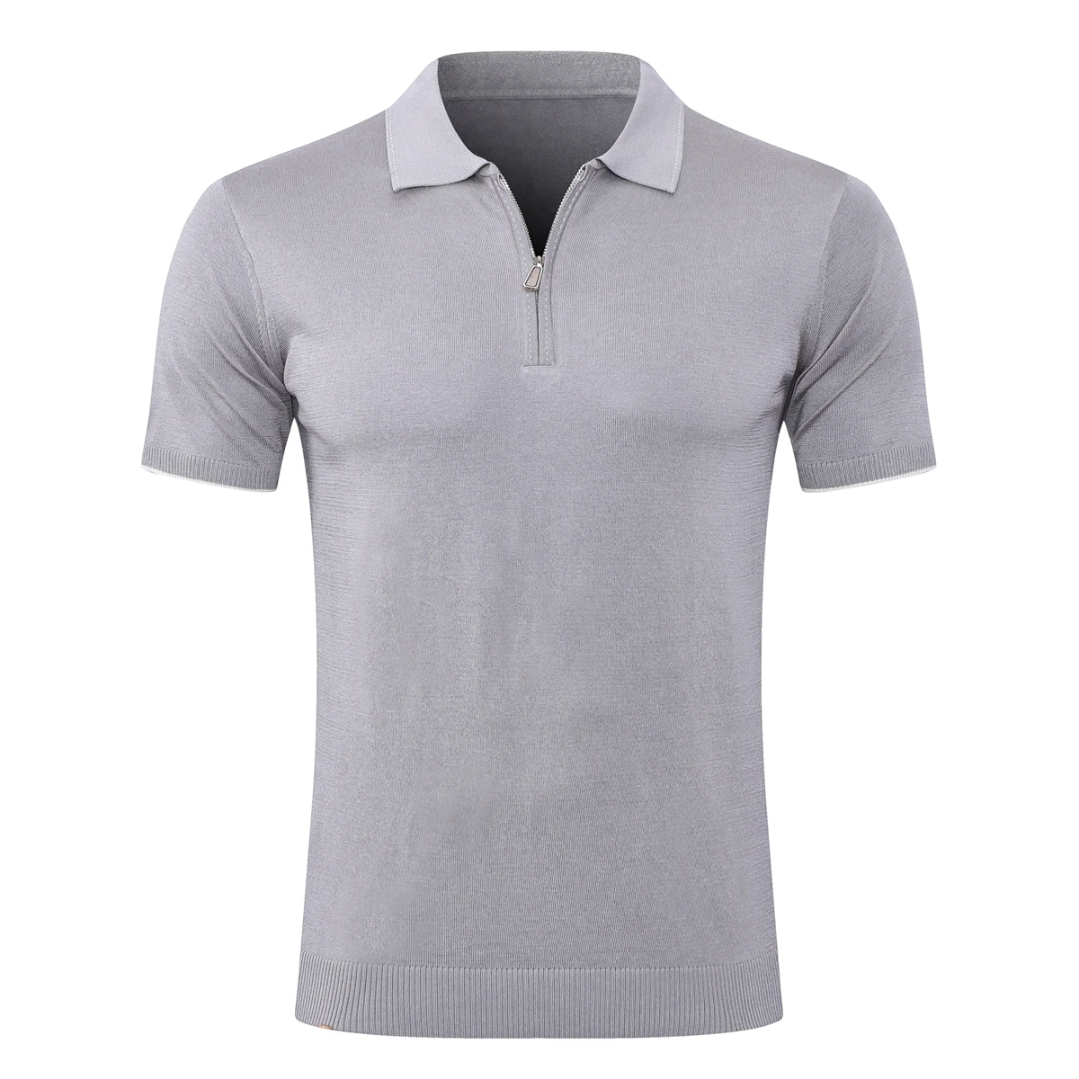 OECHSLI T-shirt Silk Polo 2025 New Thin Men's short Sleeve zipper fashion casual elastic Breathable comfort Big Size M-5XL