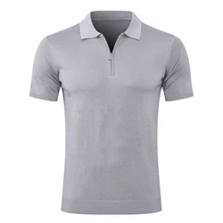 OECHSLI t-shirt Polo di seta 2025 nuova cerniera manica corta da uomo sottile moda casual elastico traspirante comfort Big Size M-5XL