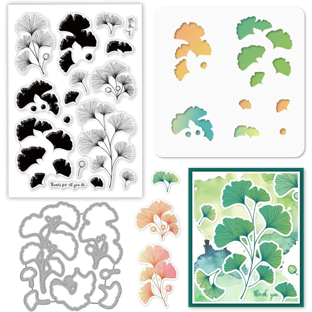 Ginkgo-Schnittformen und klare Stempel- und Malschablonen, Herbst-Ginkgo-Blätter, Prägevorlage, Silikonstempel, hohle Malschablone
