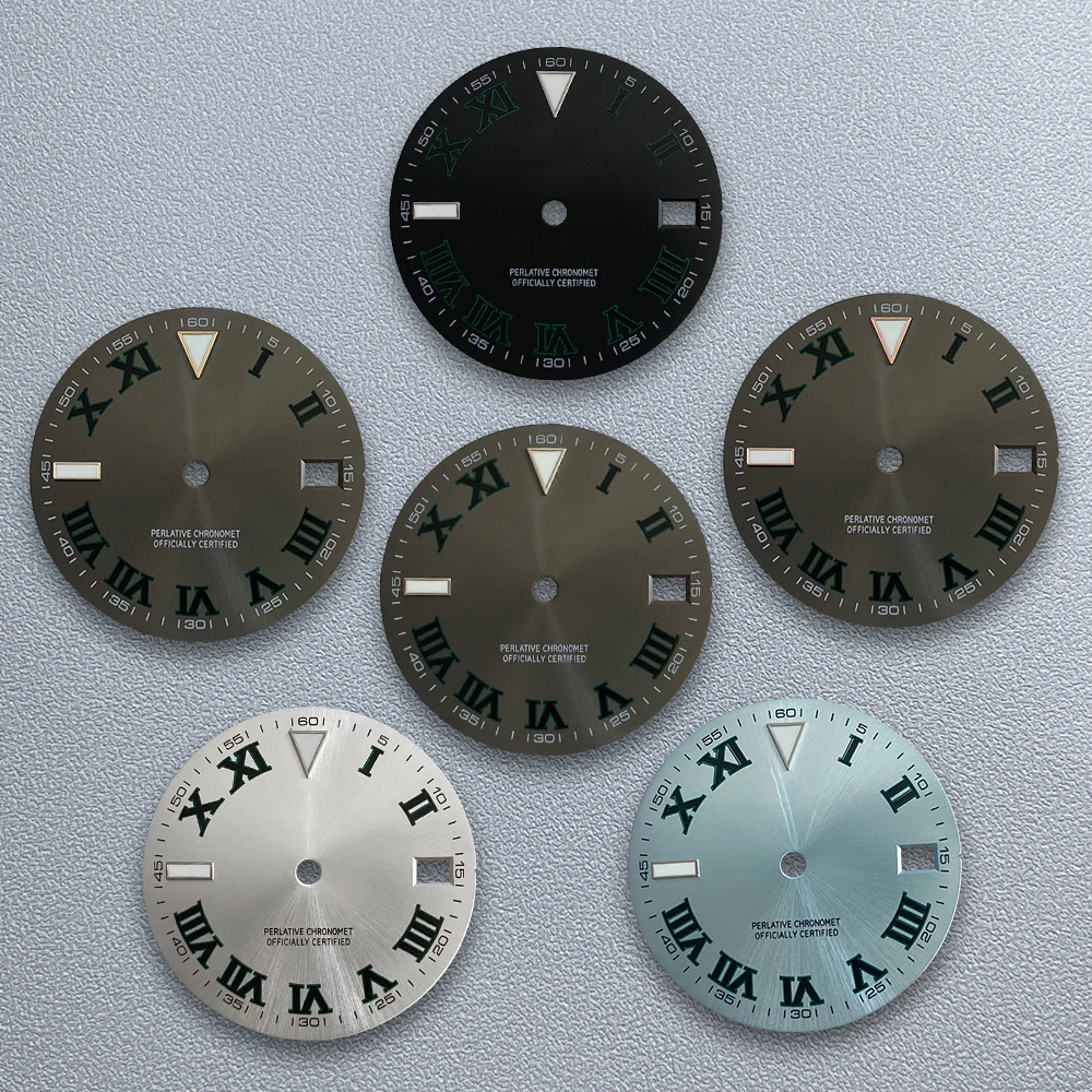 

28.5mm S Logo Sunburst Dial Fit NH35/NH36/4R Automatic Movement Ice Blue Luminous Epipremnum Aureum Watch Modified Accessories