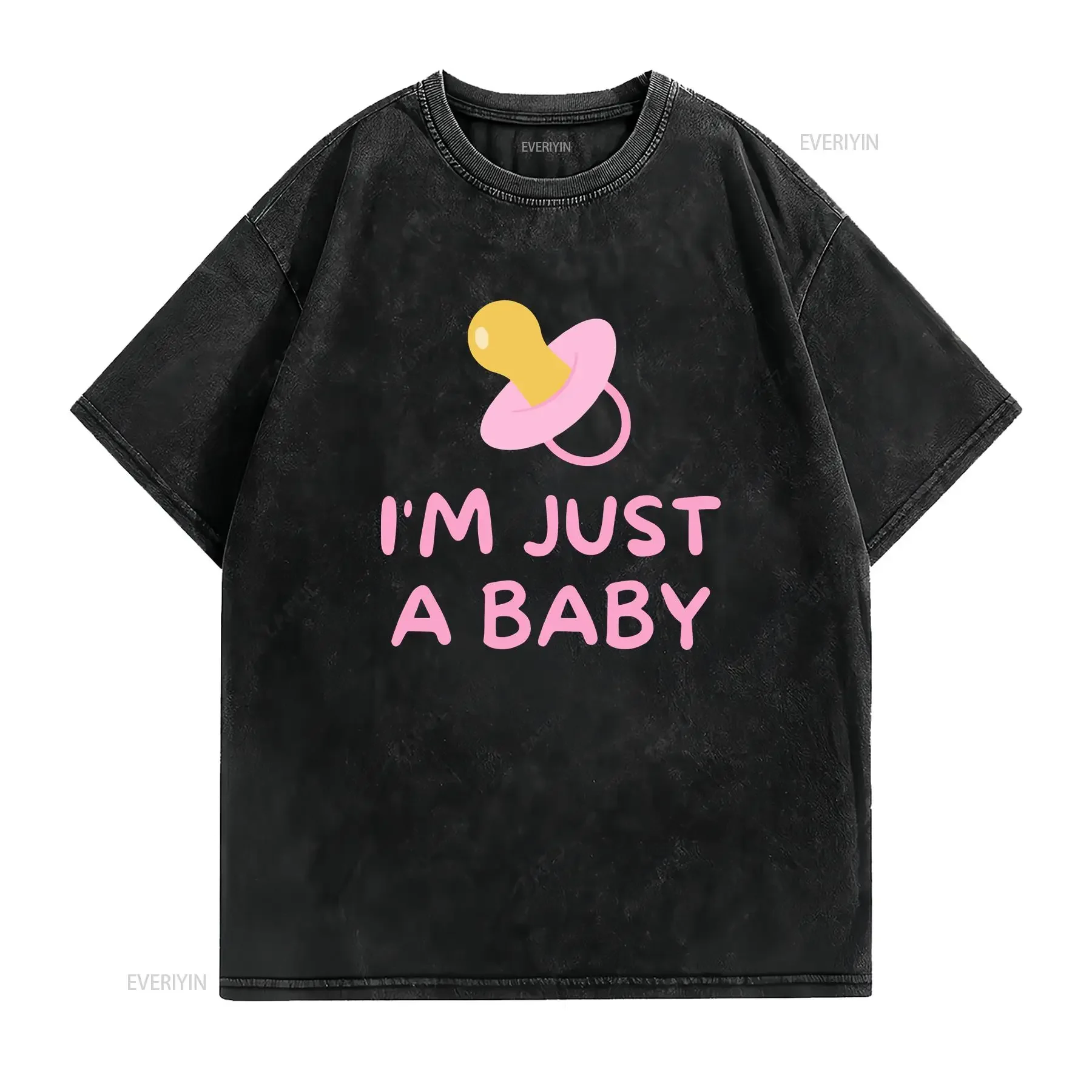 I'm Just A Baby T Shirt Pink Version Babycore Kidcore Adult Funny Meme Trend Clothes ABDL Introvert  vintage Washed Unisex