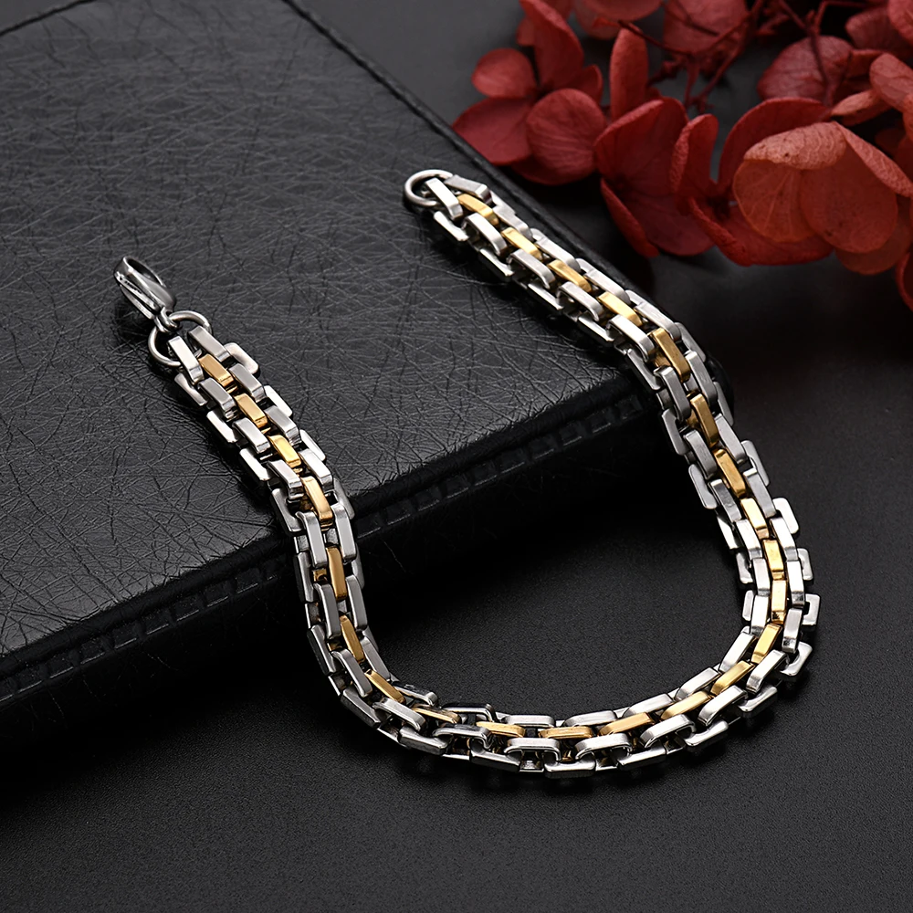

Fine 18K Gold Filled Solid Silver 9MM Chain Bracelets for Men Boy Charm Women Wedding Party Gifts 20cm 8inches Original New