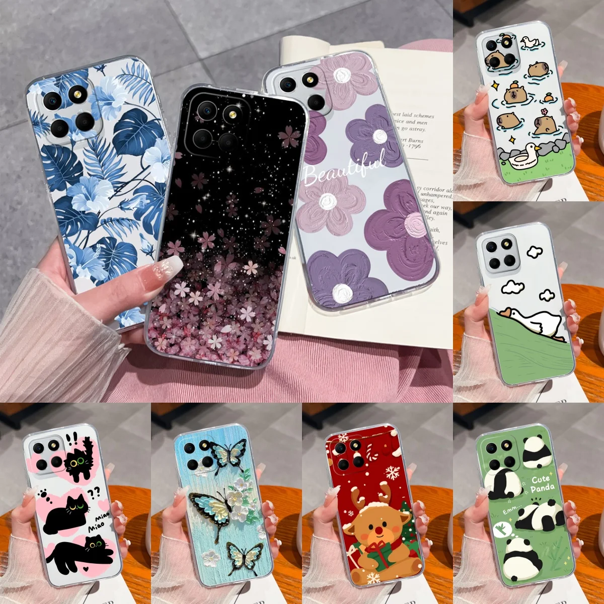 Cartoon Case For Honor X8 X8A X8B Phone Housing Cute Crytal Transparent Back Cover For Honor X 8 5G Soft Clear Anti Drop Bumper