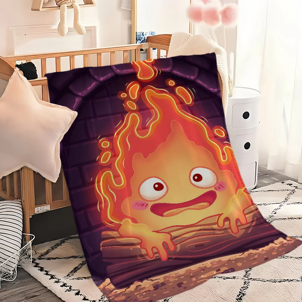 anime C-Calcifer Flannel warm fanart comfort soft plush blanket sofa cute living cute room office bedroom travel cartoon gift