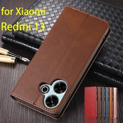 Leather Case for Xiaomi Redmi 13 4G / Xiaomi Redmi 13 5G Flip Case Holster Magnetic Attraction Cover Wallet Case Fundas Coque