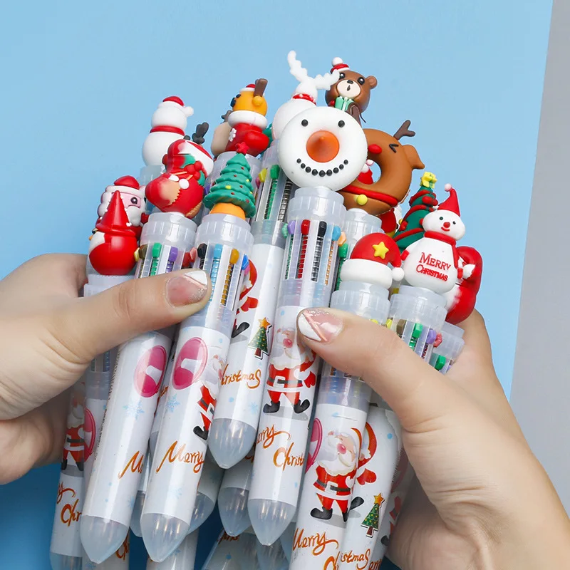 

20Pcs/Lot Cute Christmas Santa Claus 10 Colors Ballpoint Pen Kawaii Retractable Rollerball Pen Gift School Office Stationery