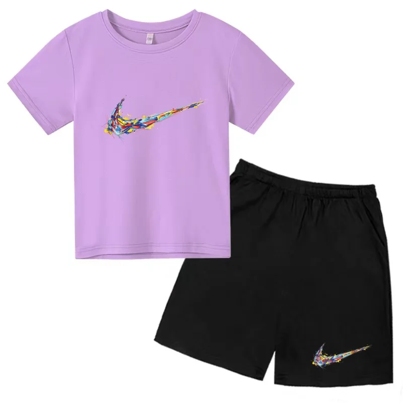 

Children Summer New Short Sleeve T-shirt+shorts 2P Tracksuit 3-12Yrs Clothing Brand Print Sport Casual Fashion Boy Girl Kids Set
