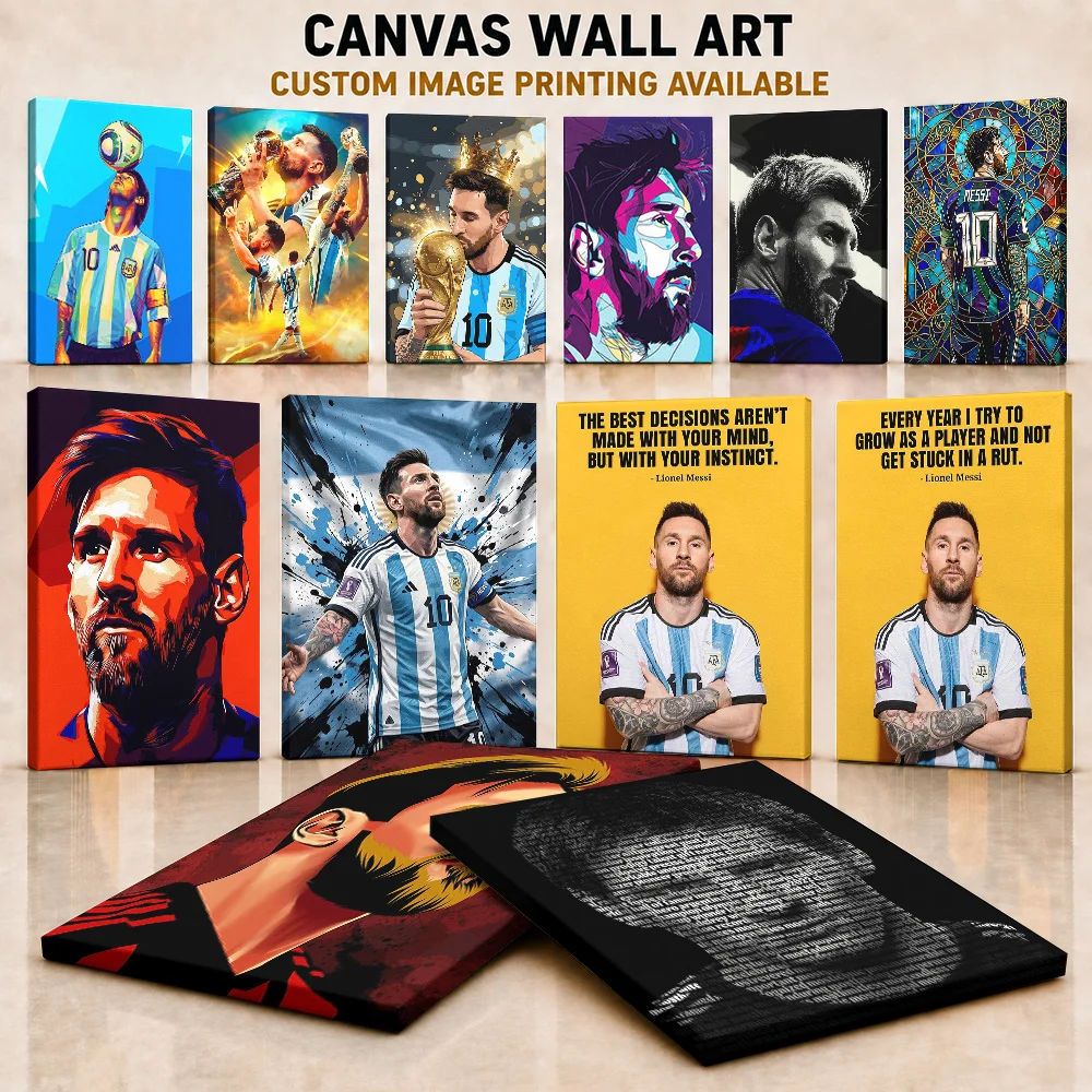Lionel Messi Football Player Framed Canvas Print Posters Personalized Photo Wall Art For Sports Room Or Man Cave Collector Gift