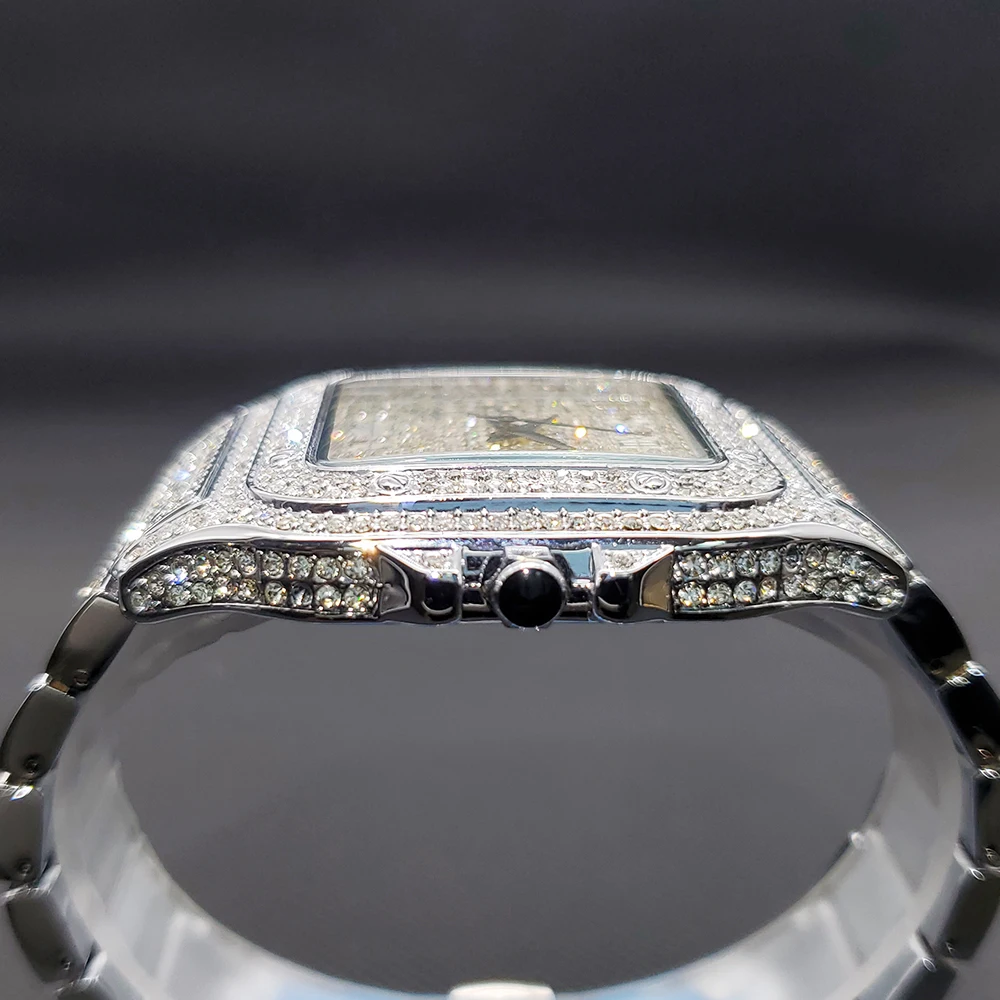 Men's Quartz Wristwatches Iced Out Luxury Jewelry Watches Square Watch Men Full Diamond Unique Dropshipping Reloj Para Hombre