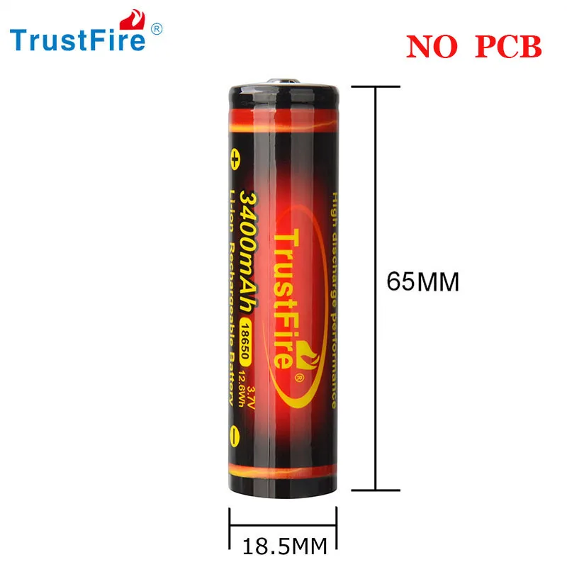 TrustFire 18650 3400Mah Lithium Battery 3.7V Rechargeable Li Ion Cells For Toy Bicycle Light Headlight Flashlight PCB/NO PCB