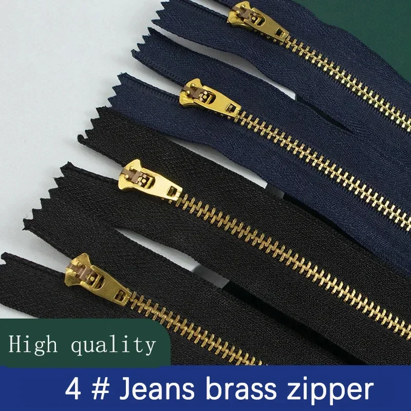 5pcs 4# Jeans Zipper Brass Metal Closure Self-locking Zipper Black Blue 10/13/15/18cm Tailor's DIY Clothing Bag Sewing Accessori