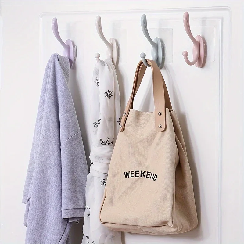 1pc Plastic Self Adhesive Wall Hooks, Nail-free Clothes Hooks, Punch-free Double Hook Hanger, Wall Hanging Coat Hook,Accessories