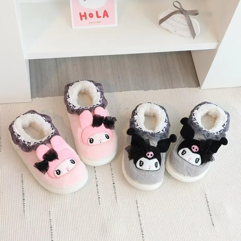 Sanrio Kulomi cute bow warm home women's shoes Melody cartoon sweet non-slip all-inclusive script platform cotton slippers