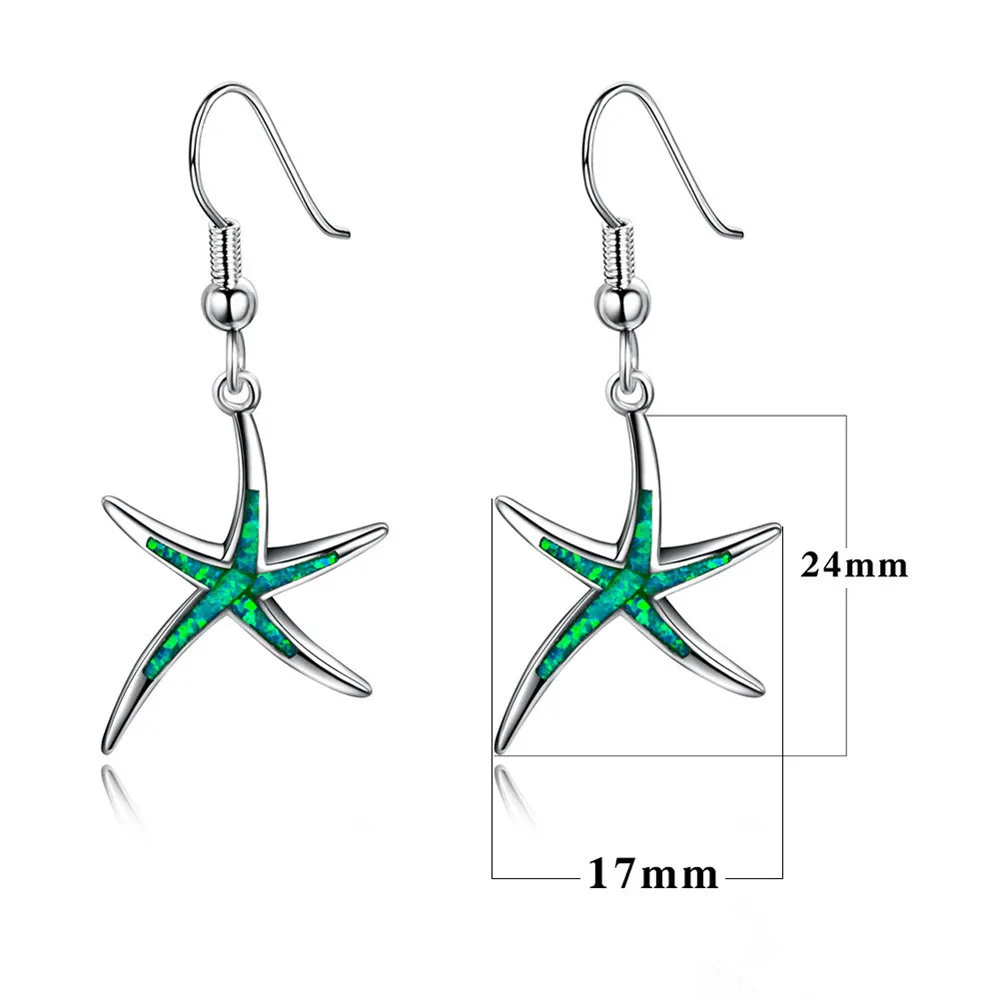 Ekopdee Cute Starfish Blue Imitation Fire Opal Drop Dangle Hook Earrings Womens Summer Beach Jewelry