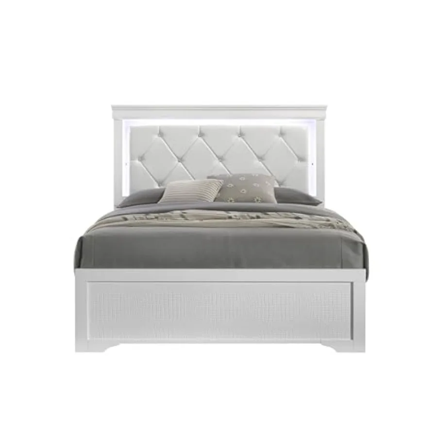 

LED Headboard Bed: Modern Upholstered Full Bed with Diamond Quilted Design and Adjustable Lighting - Gaming Streamer Setup for