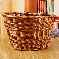 Vintage Bike Basket Large Capacity Wicker Hand Woven Front Bike Basket with Faux Leather Belt Multipurpose Home Storage Basket