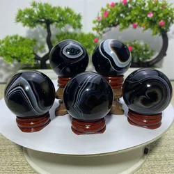 High Quality Black Agate Natural Crystal Ball Spiritual Meditation Healing Mineral Quartz Sphere Home Decoration Gift Stone