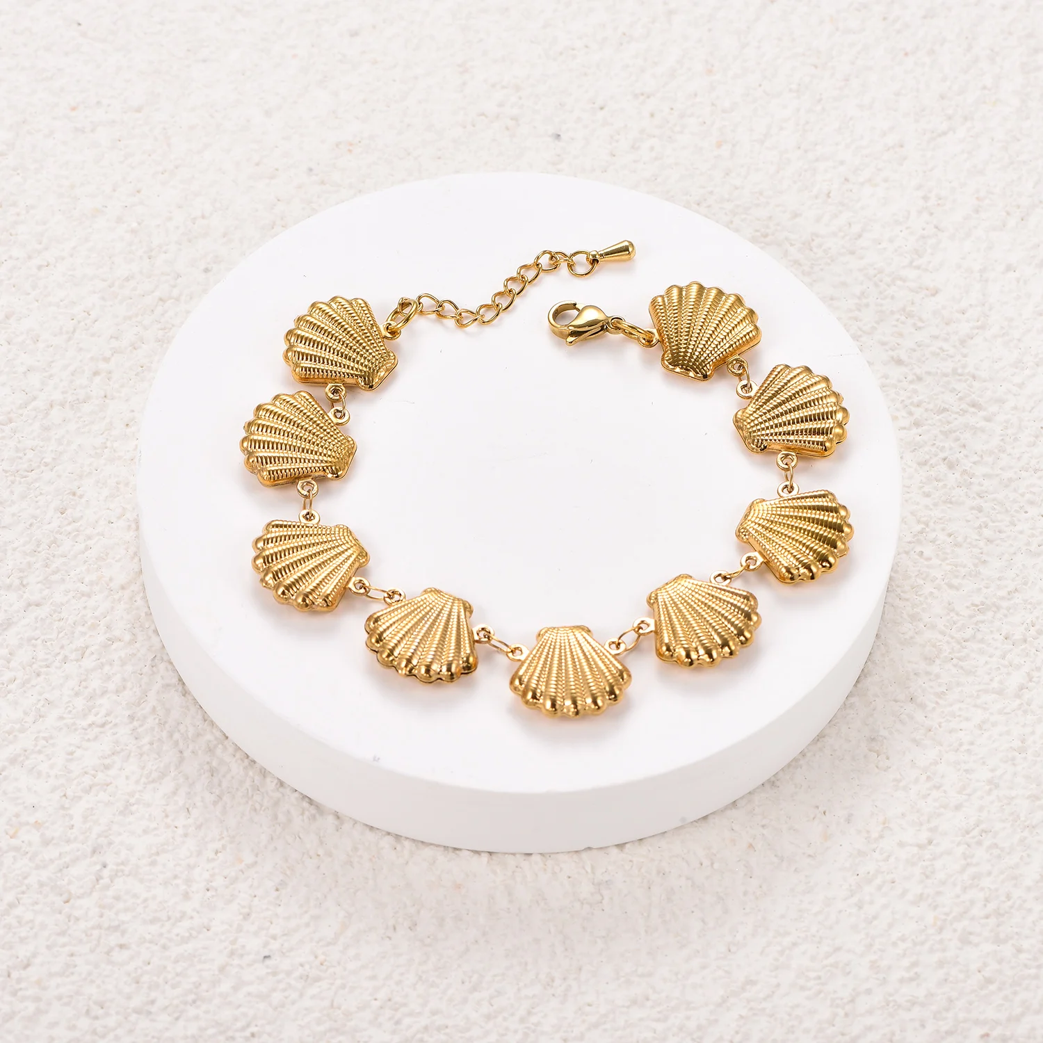 Sommer-Muschelkette Edelstahl-Muschelarmbänder Geflochtenes Rokoko-Design Fußkettchen Hochwertiger Handgefertigter Anlaufschmuck, der nicht anläuft – Detail 5