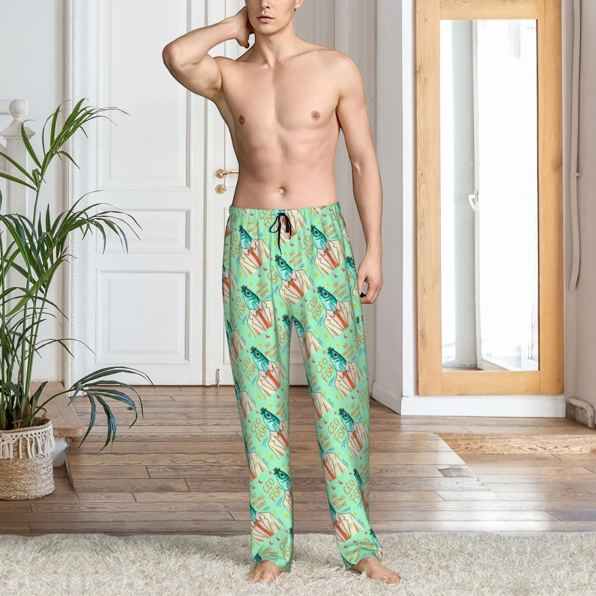 Custom Mr. Fish Pajama Pants for Men Funny Fish Sleepwear Lounge Sleep Bottoms Stretch with Pockets view 6