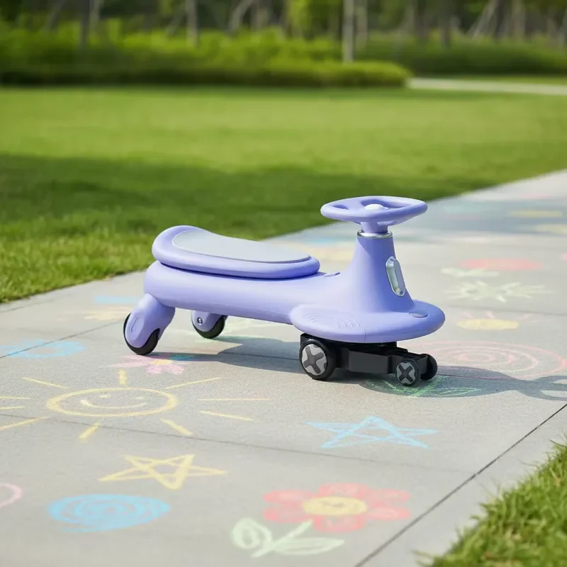 Kids Swing Four Wheel Ride on Car with LED Flashing Wheels No Battery Required Twist Turn Wiggle Movement Steer Plastic Toy