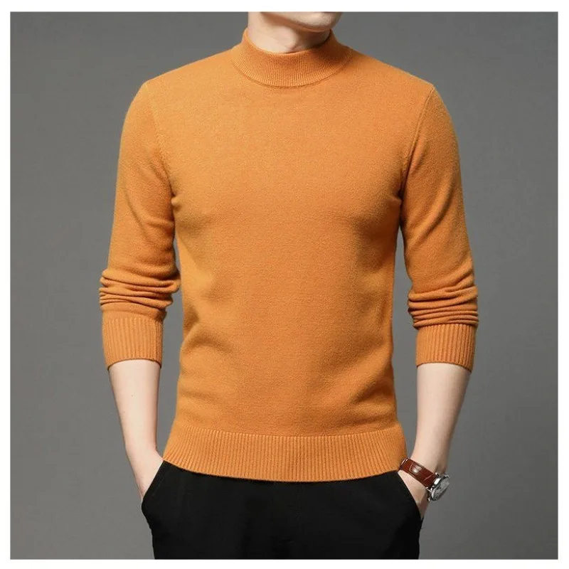 2023 Spring and Autumn Men\'s Half High Neck Pullover Solid Color Combination Casual Fashion Elegant Commuter Long Sleeve Sweater