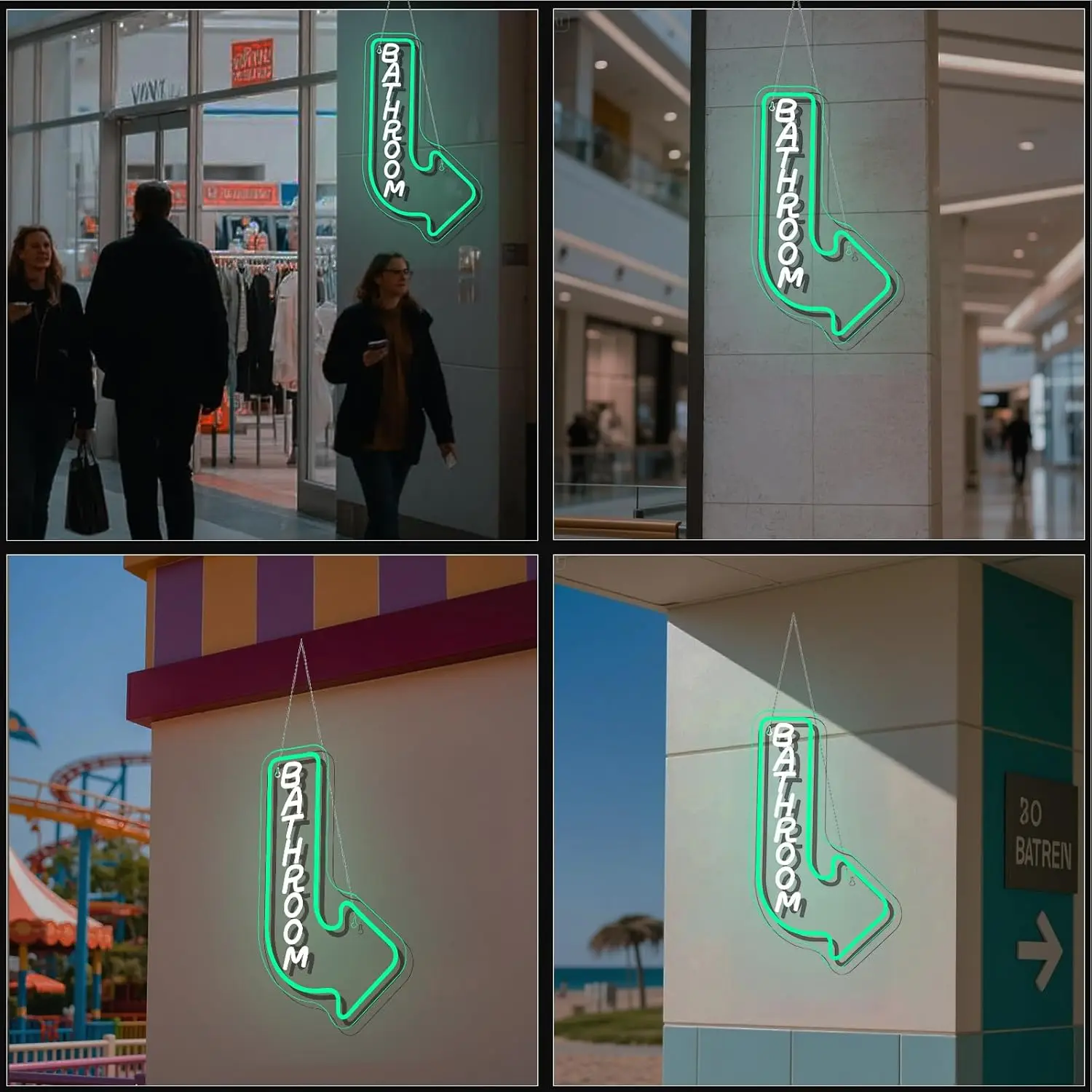 

Bathroom Arrow Neon Signs for Wall Decor Green White LED Word Light Sign Right-Pointing Arrow Letters Sign for Bathroom Bar Home