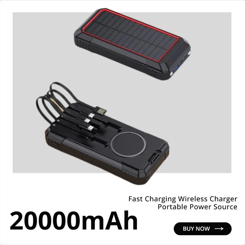 

Super Fast Charging Solar Power Bank 20000mAh Dual-way Fast Charging Wireless Charger Portable Power Source
