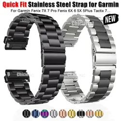 22 26mm Metal Strap For Garmin Fenix 8 7 7X 6 6X Pro Quick FIt Stainless Steel For Garmin Watch 3 5 5X Plus Bracelet Watchband