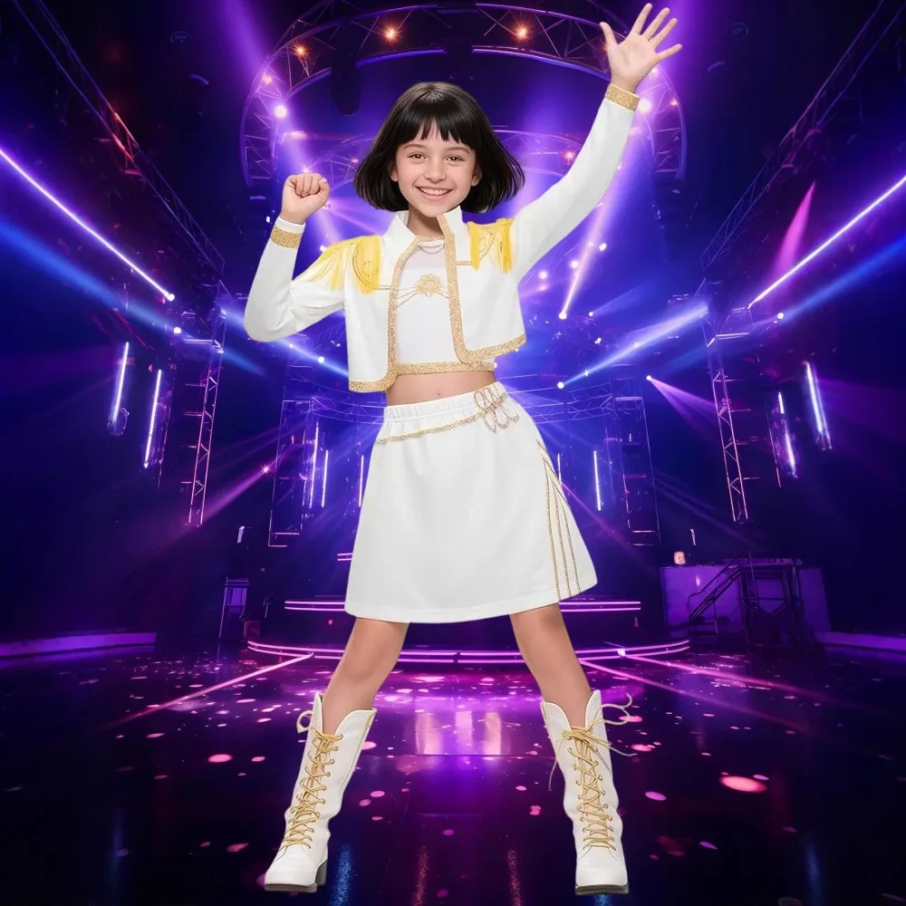 키즈 케이팝 루미 조이 미라 코스프레 헌트릭스 의상 3D 프린트 악마 사냥꾼 미라 무대 의상 어린이 할로윈 파티 의상 세트