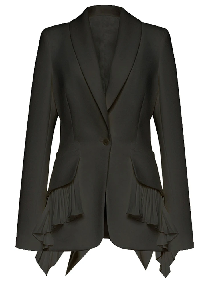 YERMORA Pleated Pocket Elegant Blazer For Women Lapel Long Sleeve Fashion Tide Loose Fit Jacket Spring Autumn 2025 New A176