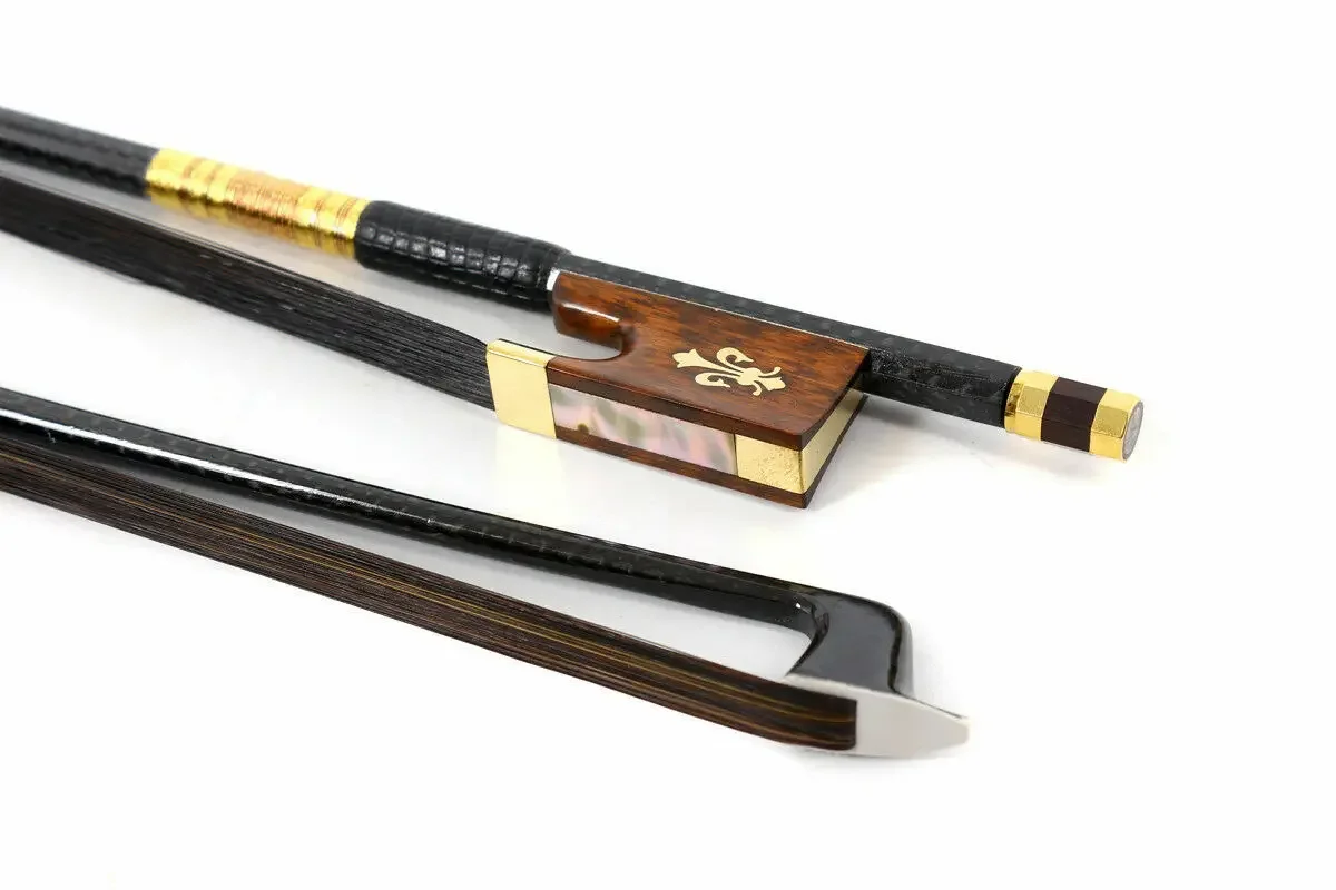 Braided Carbon Fiber Violin Bow 4/4 Full Size Top Grade Snake Wood Frog Bow Black Bows Hair Red Silk Black Leather Handle