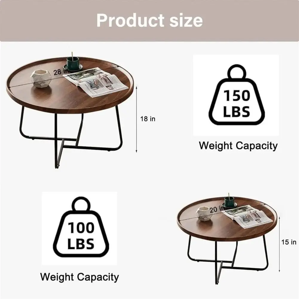 Nesting Coffee Table Set of 2, Fluted Center Table for Living Room, Storage Coffee Table Modern Style for Bedroom Office Balcony
