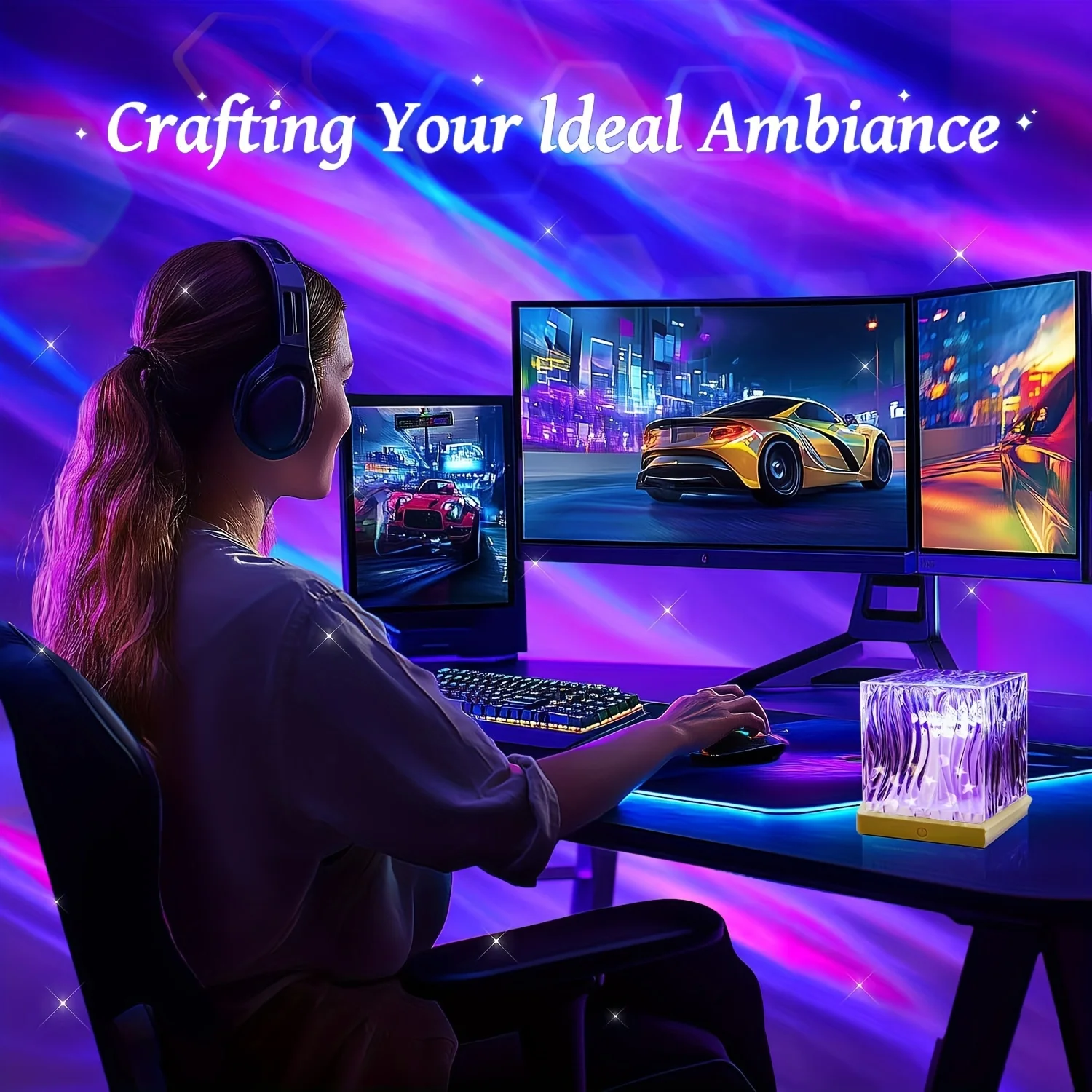 LED Water Ripples Aurora Projector Night Light 16 color RGB USB Plug Ocean Wave Flame Crystal Lamp for Living Room Study Bedroom