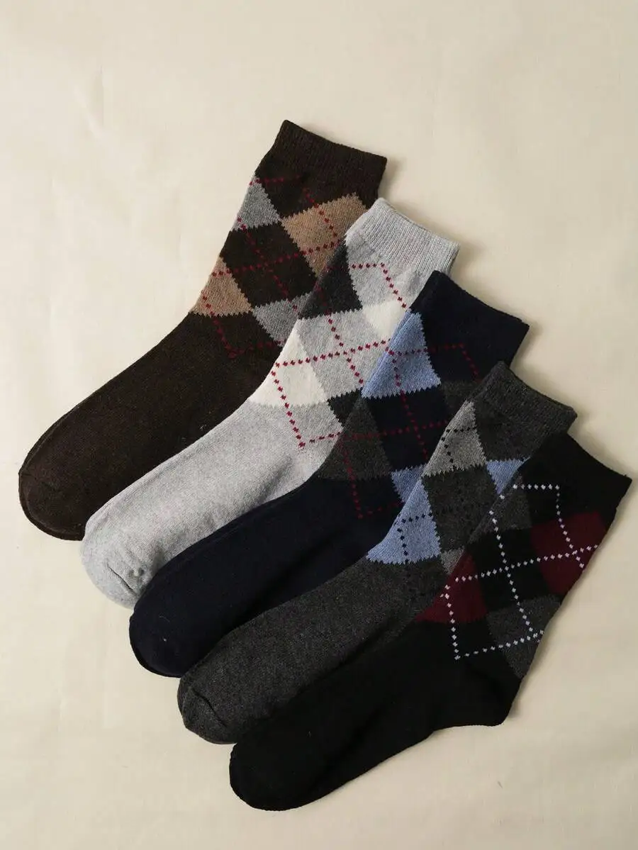 

5 Pairs Mens Geometric Pattern Socks For Fall Casual Wear