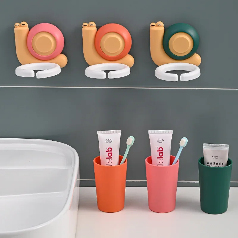 Cartoon Children\'s Toothbrush Holder Seamless Wall-mounted Snail Rack Household Wash Brushing Cup Tooth Cylinder Set Rack