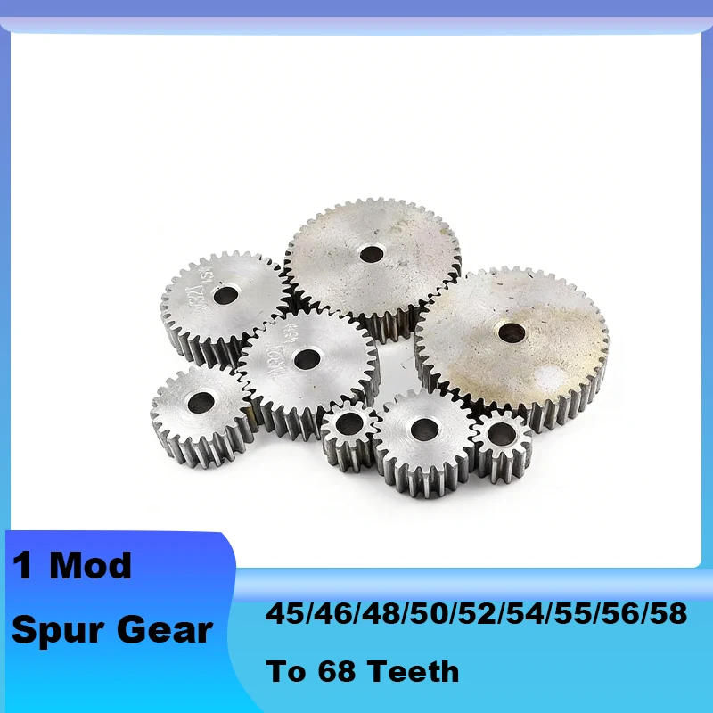 1Pcs 1 Mod 45/46/48/50/52/54/55/56/58 To 68 Teeth Spur Gear Steel Thickne 10mm Flat Gear Metal Motor Pinion Transmission Gear