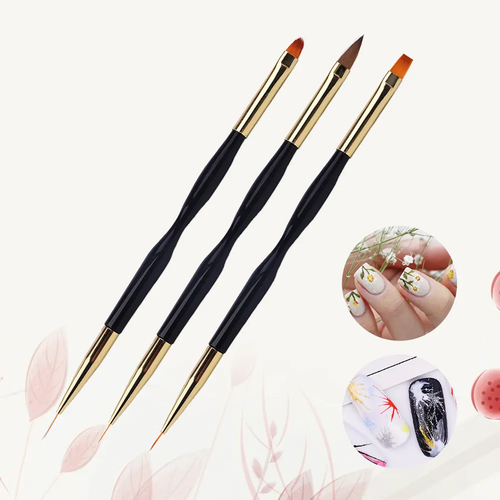 3Pcs Nail Brush Double-Head Tool Sketch Pen Pull Line Set for Nail Art Design Fine Details Flowers Patterns