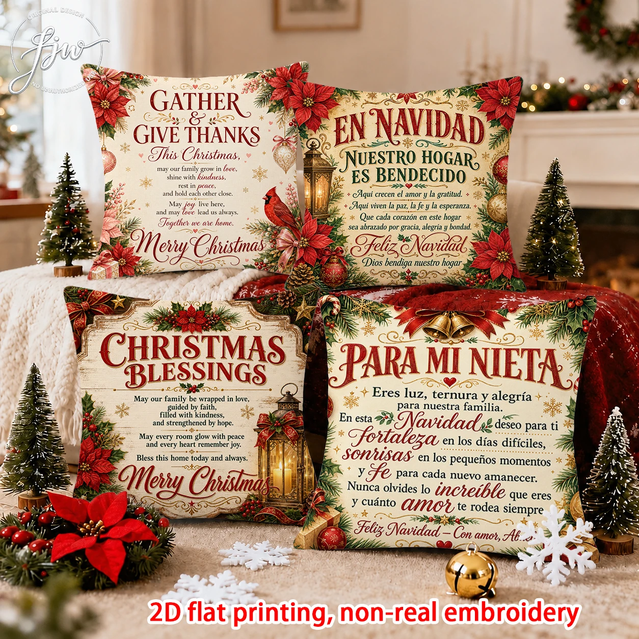 1pc Merry Christmas Throw Pillow Cover Vintage Holiday Cushion Case for Sofa Couch Bedroom Farmhouse Decor
