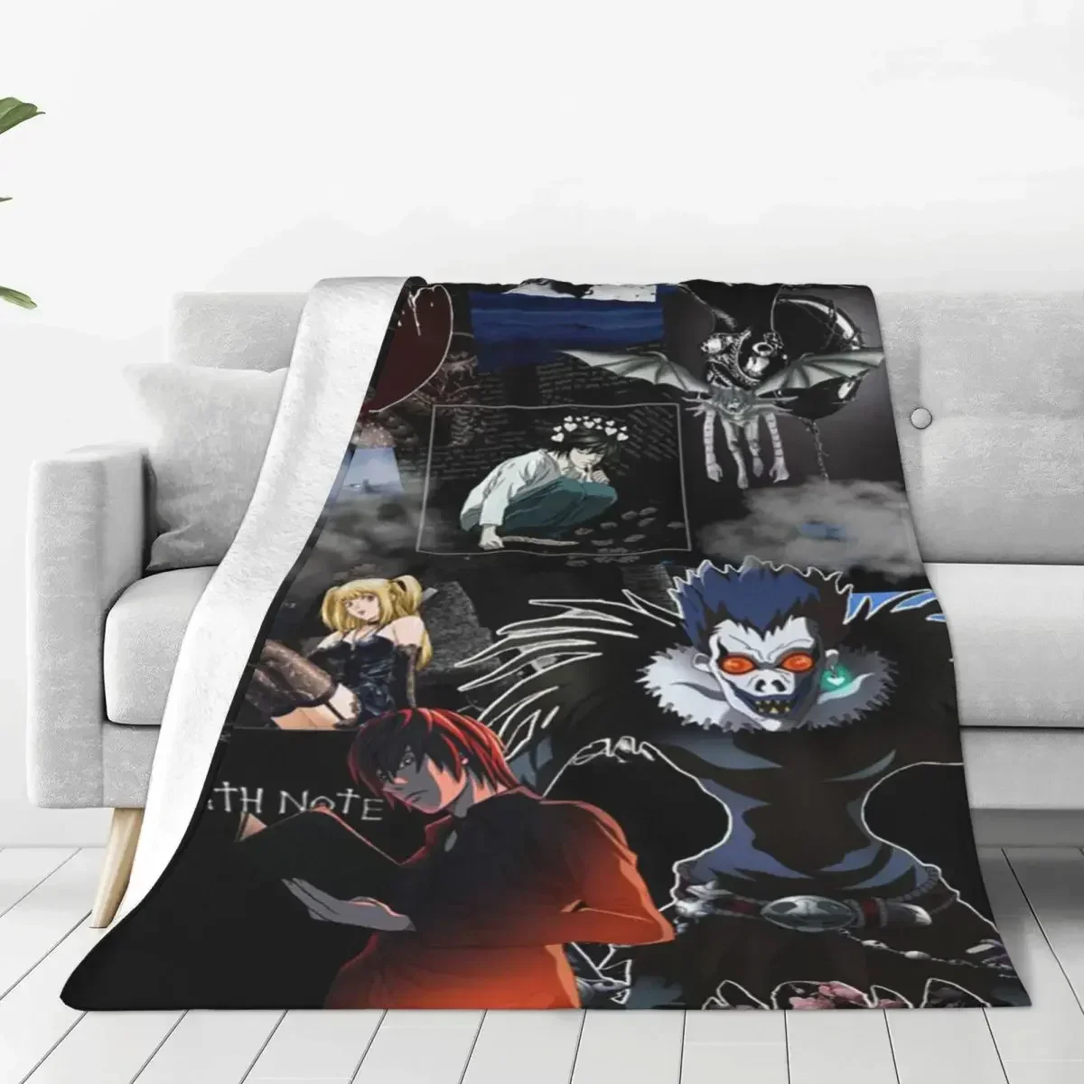 

Death Note Plaid Anime Blankets Sofa Cover Fleece Printed Lawliet Collage Multi-function Soft Throw Blanket for Bed Office Quilt