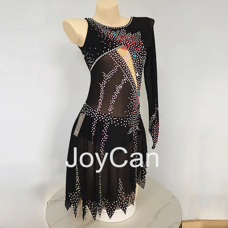 

Платье для катания на коньках JoyCan Ice, черное эластичное Сетчатое платье из спандекса для девушек, танцевальная одежда на заказ