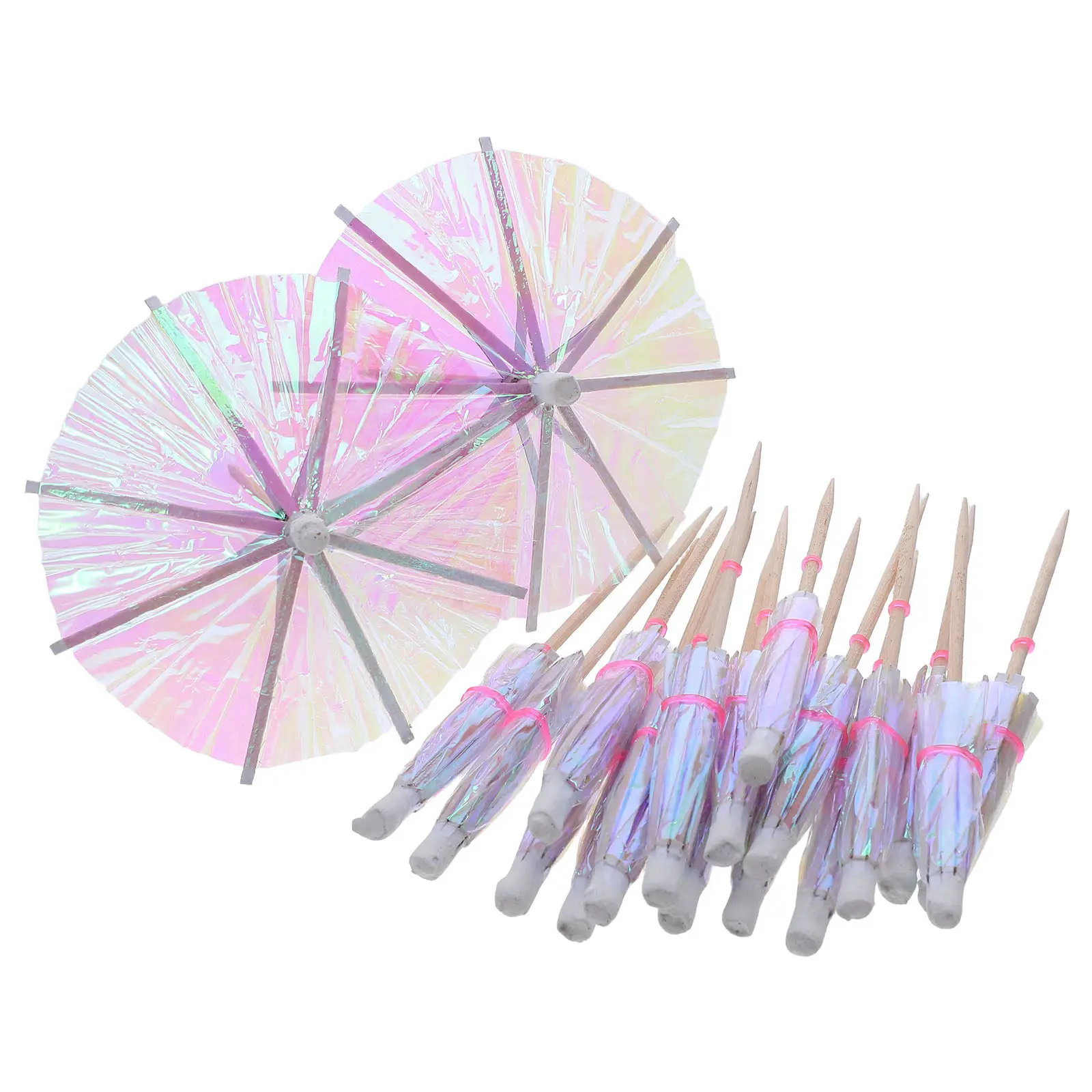 50Pcs Fluorescent Cocktail Umbrella Picks Mini Parasol Drink Toppers Tropical Party Supplies Fruit Skewers Cupcake Decorations