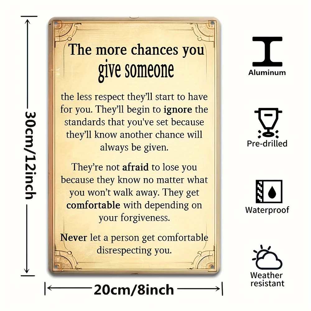 1PC Ironisches Vintage-Metallgemälde-Schild, Dekoration „The More Chances You Give Someone“, geeignet für Zuhause, Badezimmer, Schlafzimmer, Bauernhaus