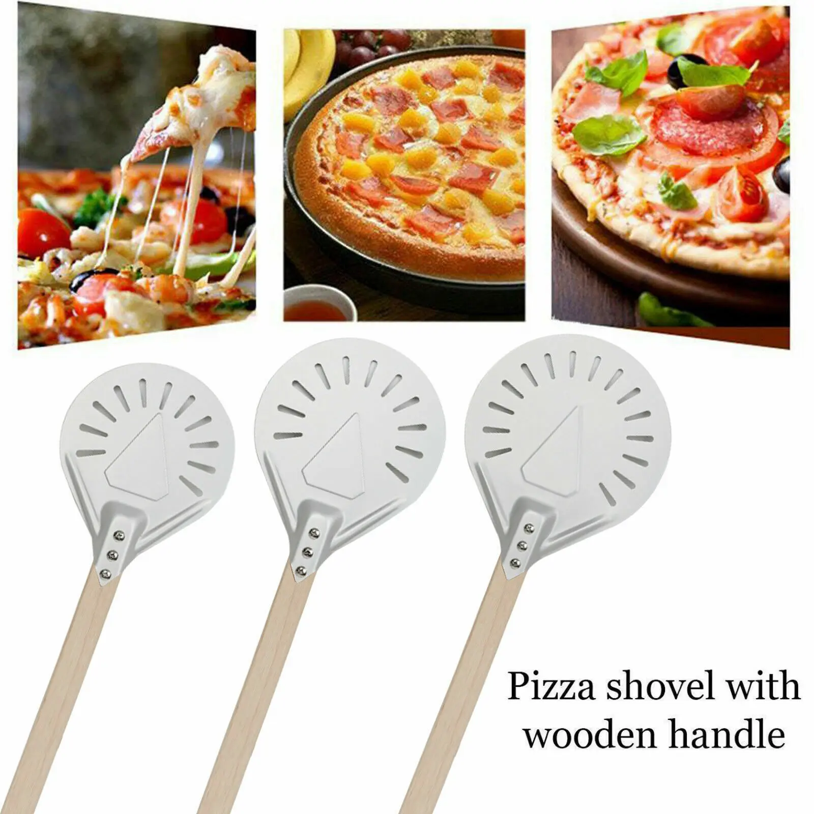 Premium Aluminum Pizza Shovel Peel Lifter Tools Non Slip Wooden Handle Cake Bread Paddle Cheese Cutter Baking Turner Accessorie