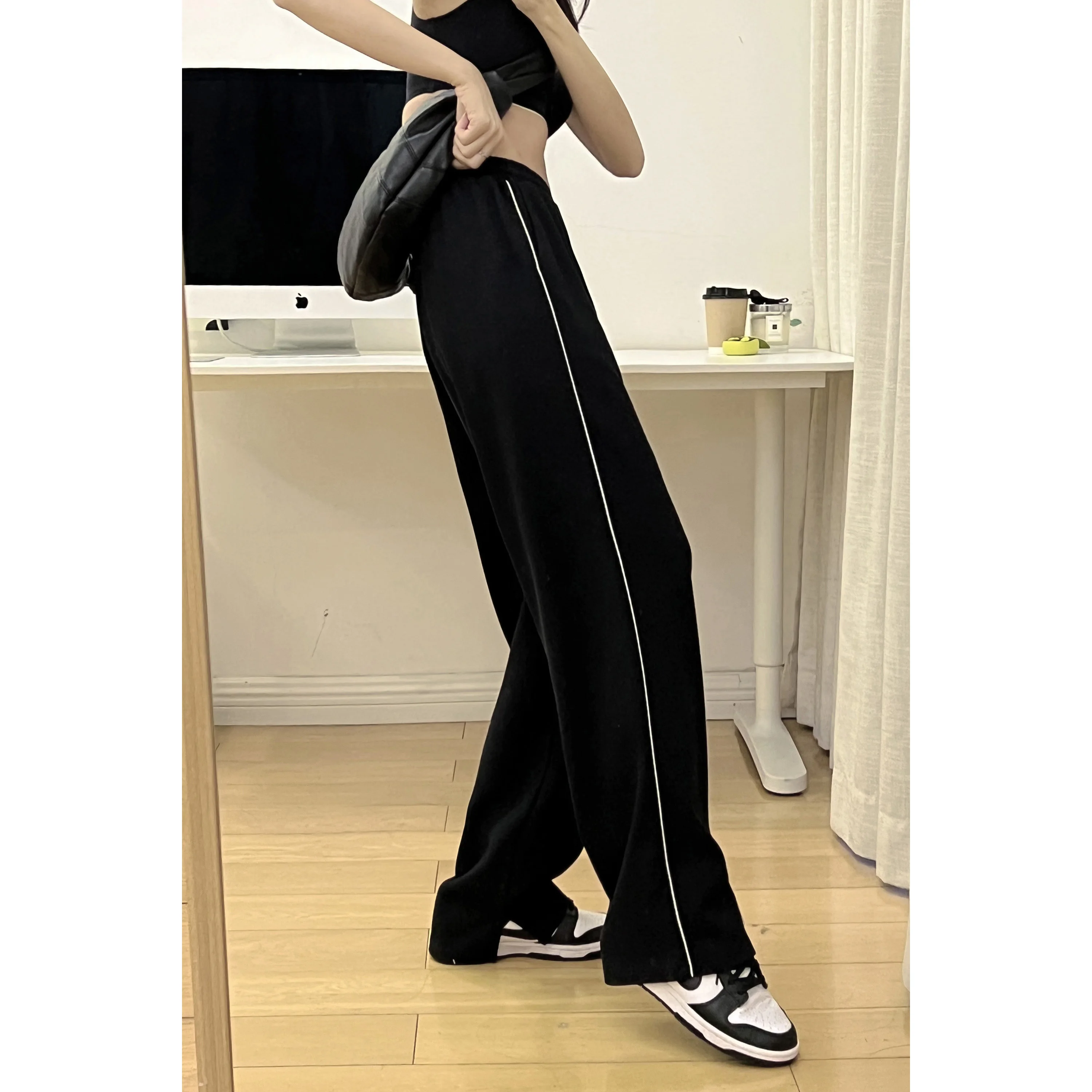 

Bla Wide Leg Pants Women's Small Size 2026 New High Waist Dra Dstring Straight American Sports Pants Casual Trousers